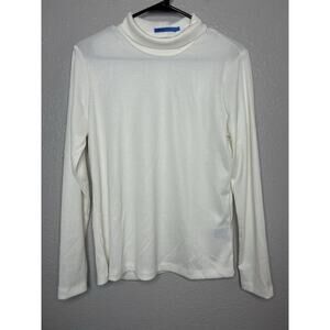 J McLaughlin Cream Ribbed Shimmer Fitted Long Sleeve Turtleneck Sweater Large